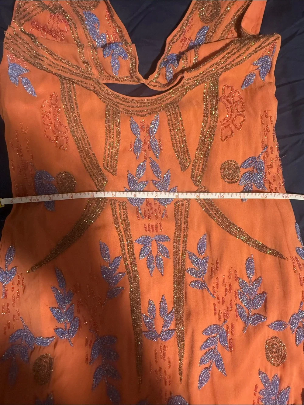 Free People Orange Midi Dress with Blue Floral Beading